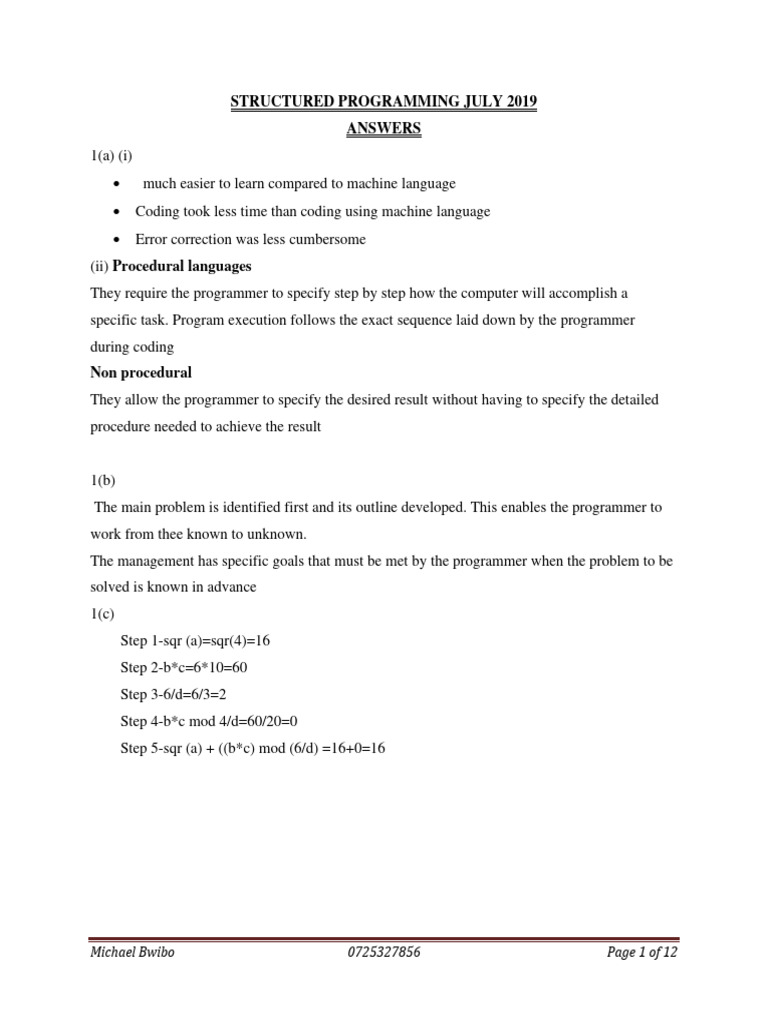 July 2019 Structured Marking Scheme | PDF | Computer Programming | Data ...