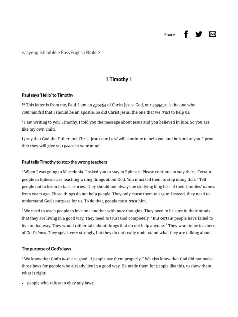 1 Timothy 1 – EasyEnglish Bible (EASY) | PDF | Paul The Apostle | Jesus