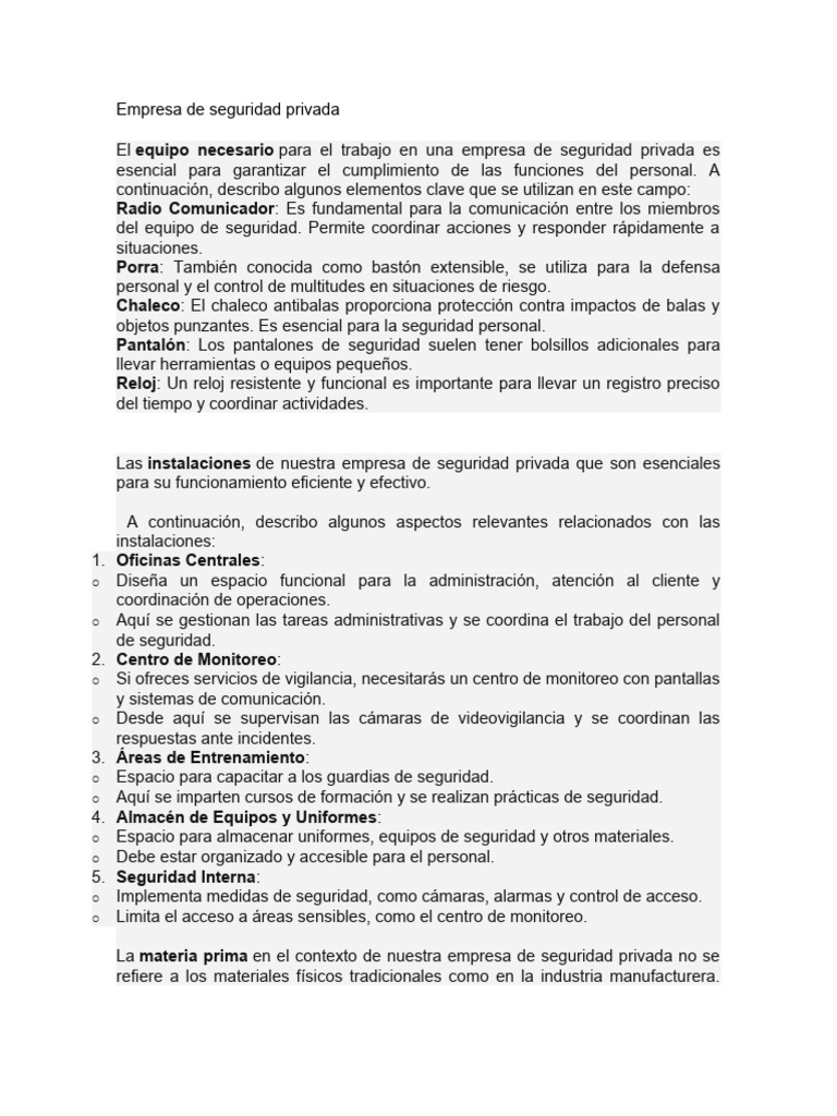 Costos y Equipos en Seguridad Privada | PDF | Business | Guardia de ...