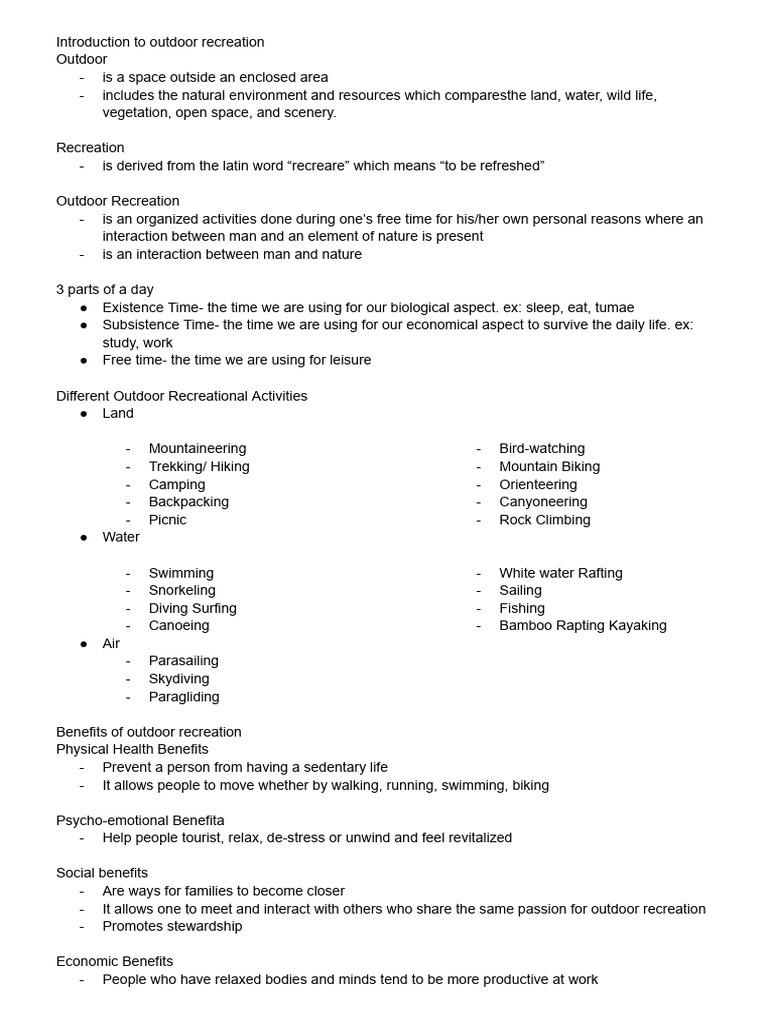 Outdoor Recreation: Activities & Benefits | PDF | Outdoor Recreation ...
