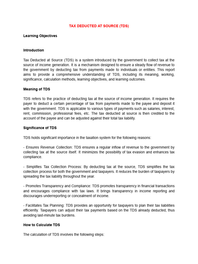 Understanding Tax Deducted at Source (TDS) | PDF | Taxes | Revenue