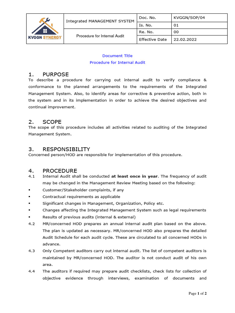 Internal Audit Procedure Overview | PDF | Audit | Internal Audit
