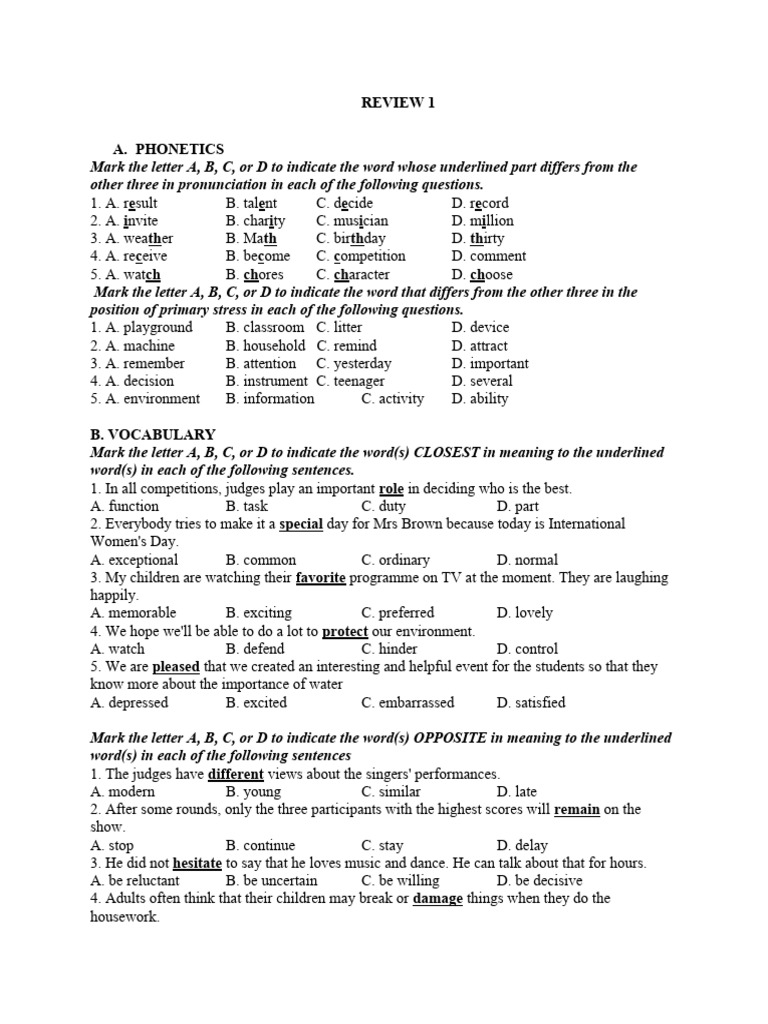 Phonetics and Vocabulary Practice Test | PDF | Plastic | Pollution