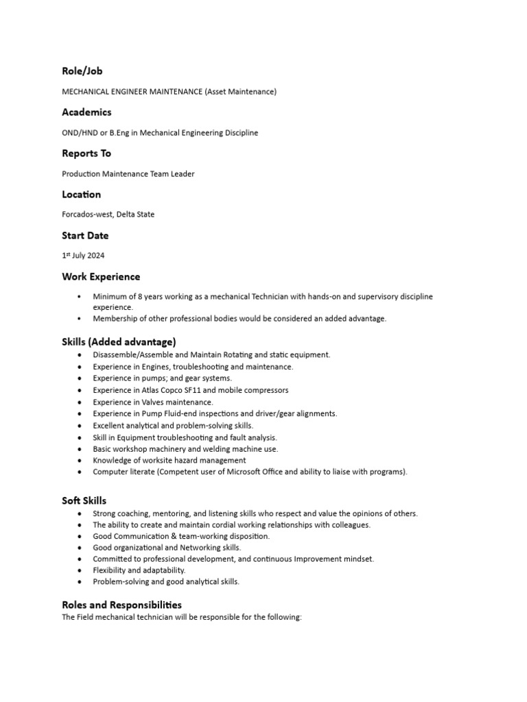 Mechanical Engineer Maintenance Asset Maintenance 1718787962 Pdf