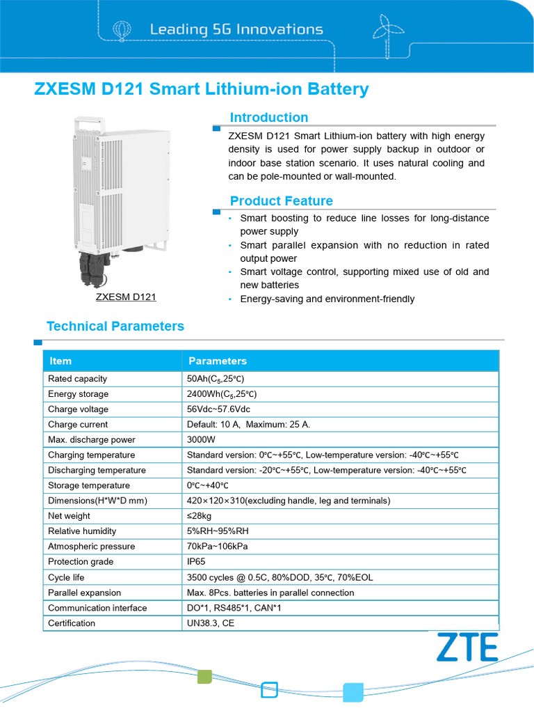 ZXESM D121 Smart Lithium-Ion Battery Datasheet V1.0