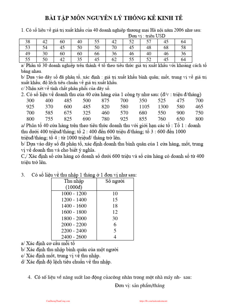 Nguyen-Ly-Thong-Ke-Kinh-Te - BTNLTK - (Cuuduongthancong - Com) | PDF