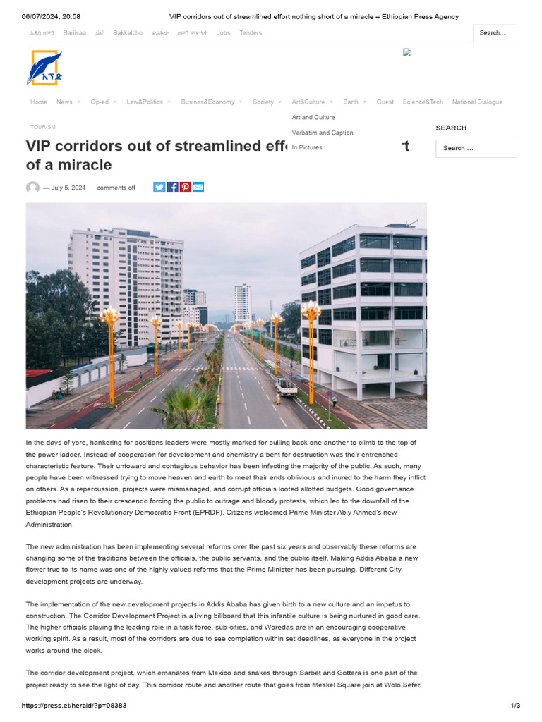 VIP Corridor Development in Addis Ababa | PDF | Ethiopia