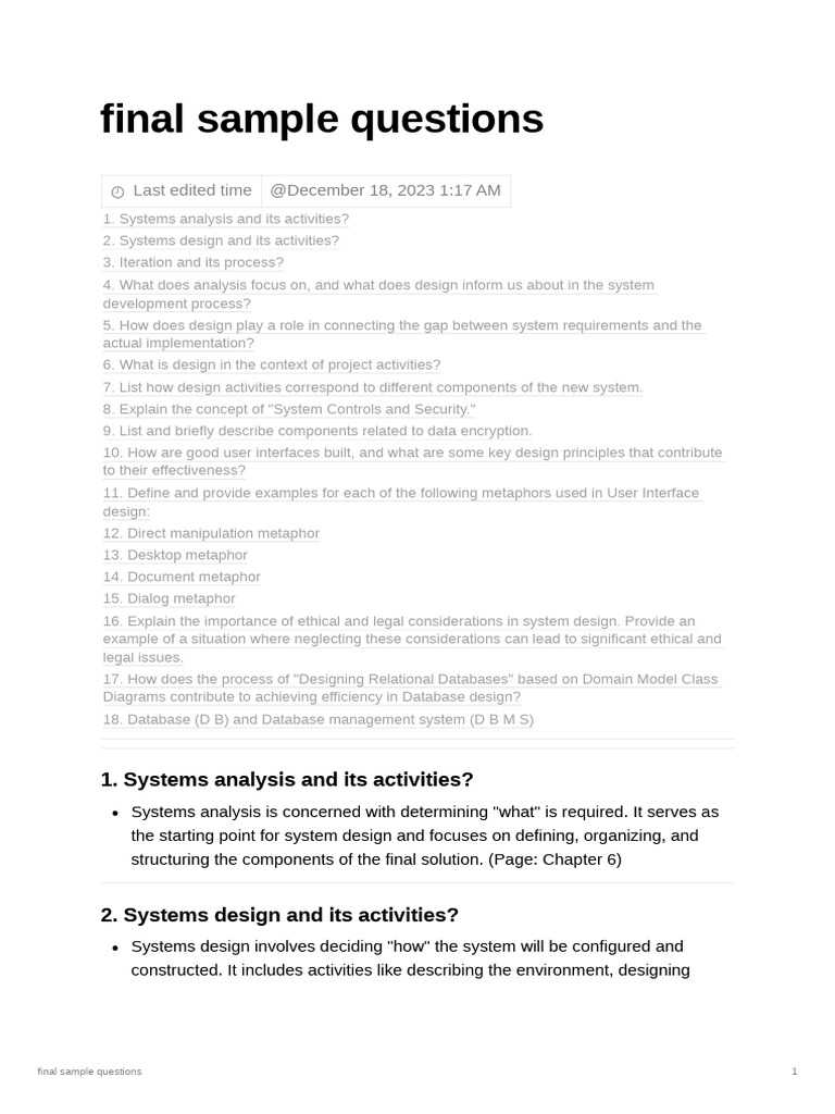 Systems Analysis and Design Questions | PDF | Databases | Relational ...