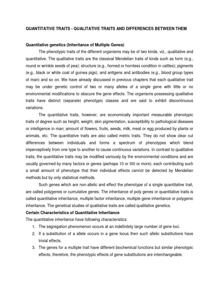 Quantitative Inheritance-1 | PDF | Phenotypic Trait | Heredity