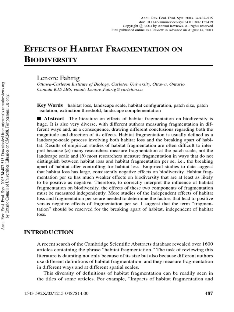 Effects of Habitat Fragmentation On Biod | PDF | Biodiversity | Habitat ...