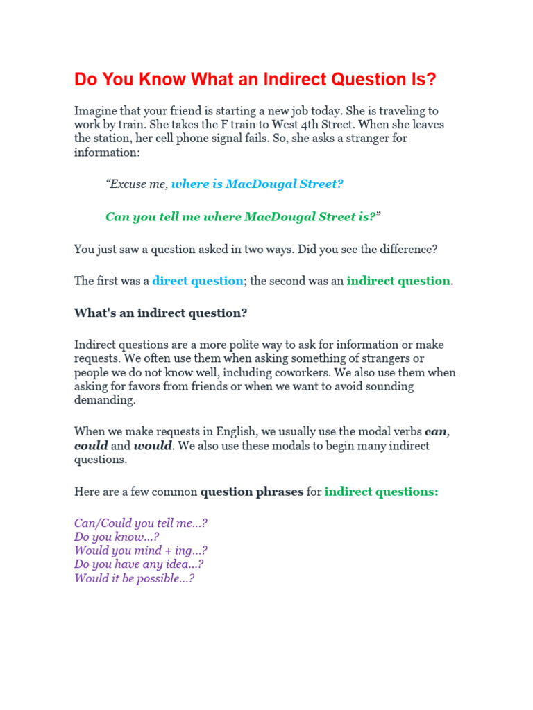 Polite English: Indirect Questions | PDF | Question | Clause