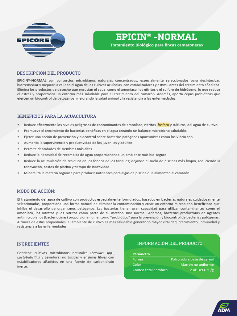 EPICIN®-NORMAL: Biocontrol Acuícola | PDF | Agua | Las bacterias