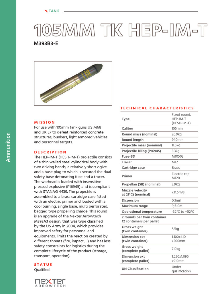 HEP-IM-T 105mm Tank Ammunition Details | PDF | Shell (Projectile) | Flight