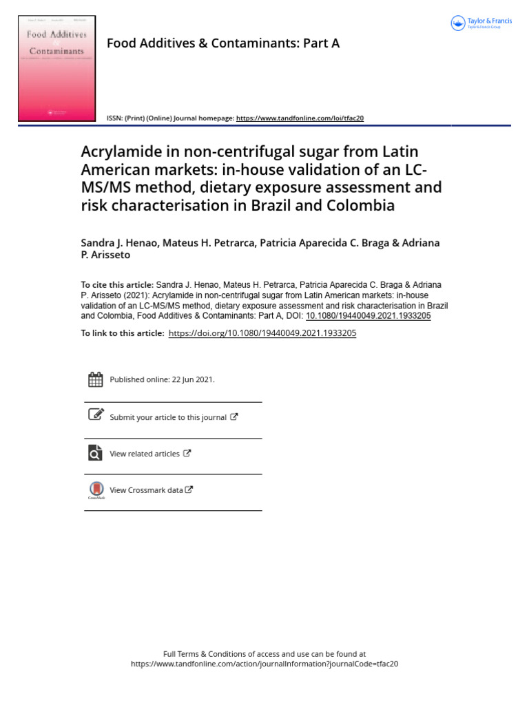 Acrylamide In Non Centrifugal Sugar From Latin American Markets In