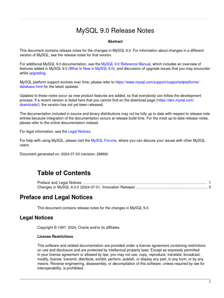 Mysql 9.0 Relnotes en | PDF | Java Script | My Sql