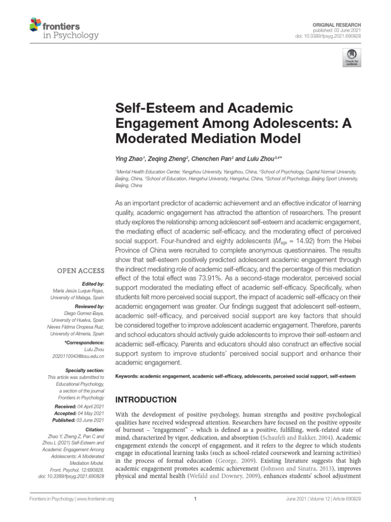 Self-Esteem's Impact on Academic Engagement | PDF | Self Efficacy ...