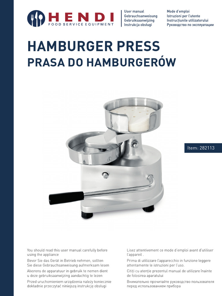 Manual 282113 Burger Press | PDF | Hazards | Food Safety