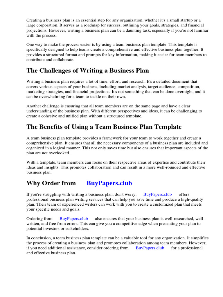 Team Business Plan Template | PDF | Business Plan | Strategic Planning