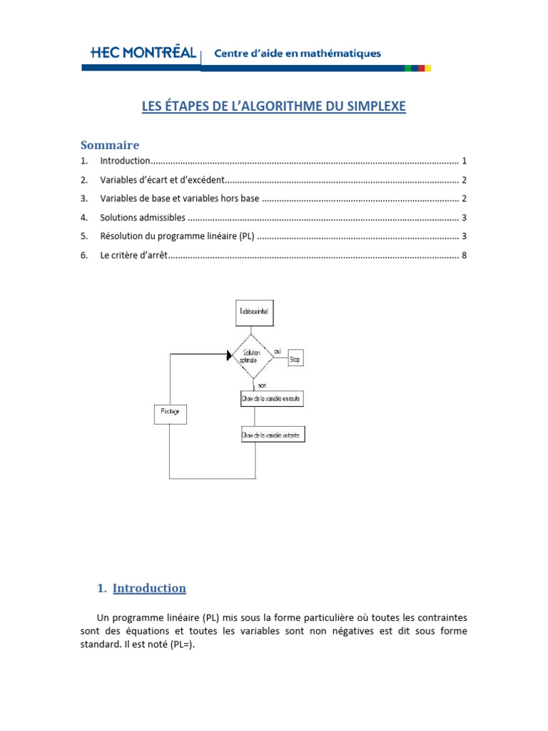 Étapes de l'algorithme du simplexe | PDF | Optimisation linéaire ...