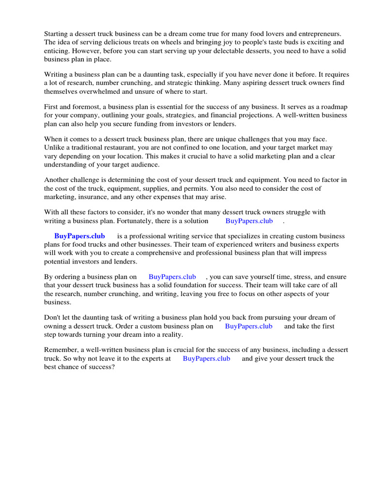Dessert truck business plan pdf business plan brand