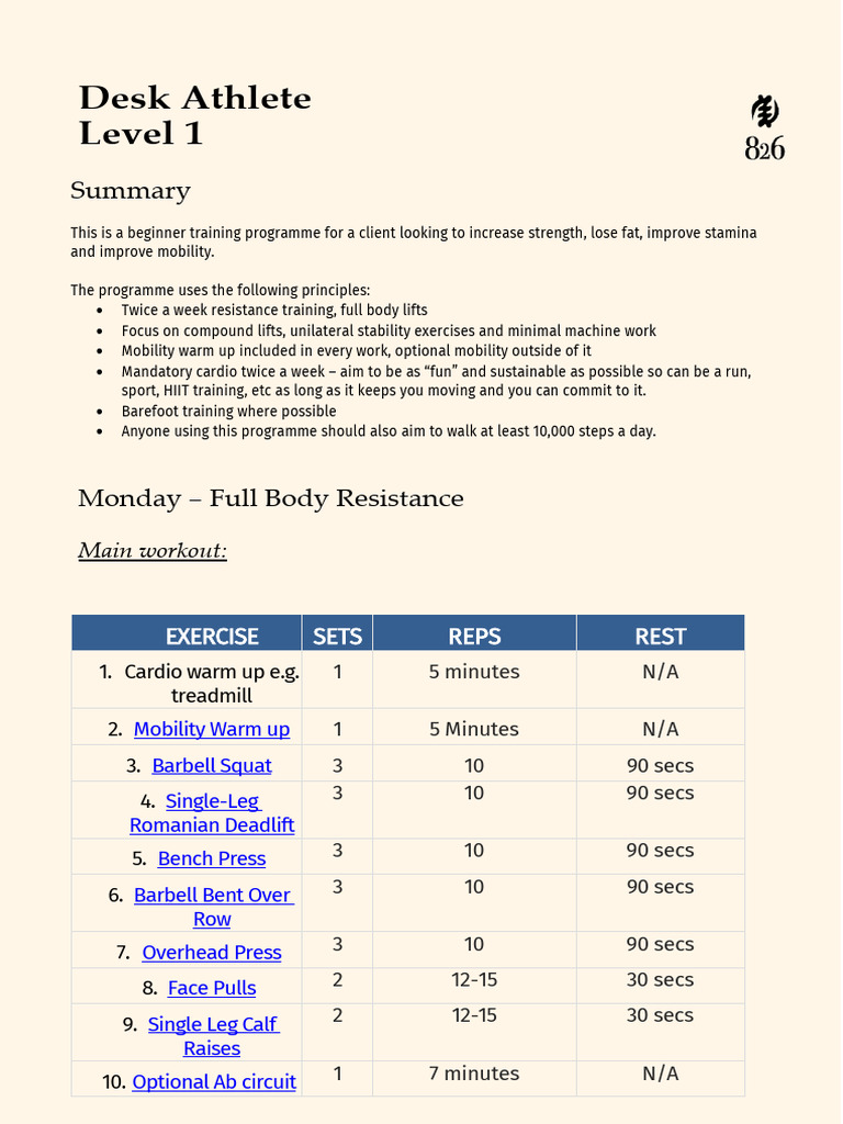 826 Desk Athlete LVL 1 Programme | PDF | High Intensity Interval ...