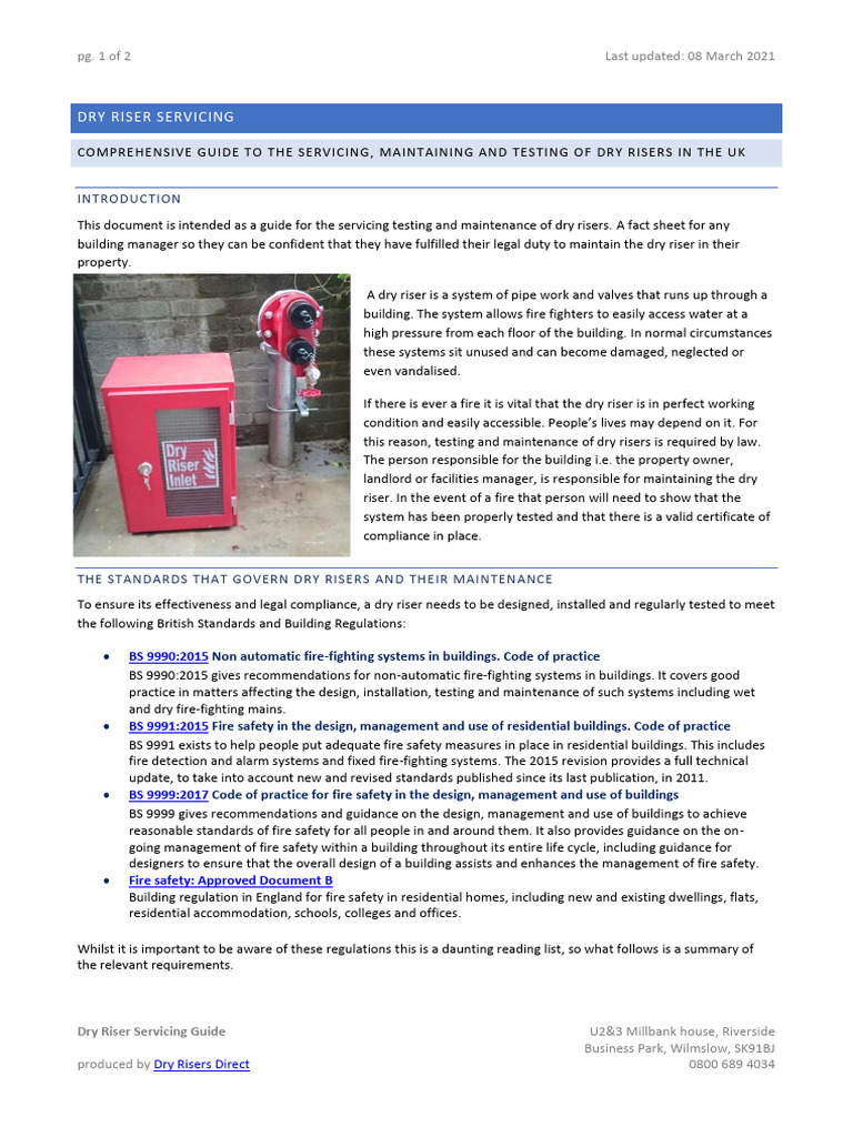 Dry Riser Servicing and Compliance Guide | PDF | Fire Safety | Safety