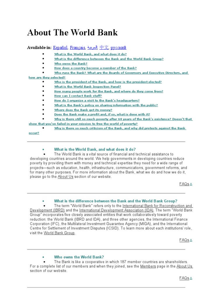 About The World Bank World Bank Group International