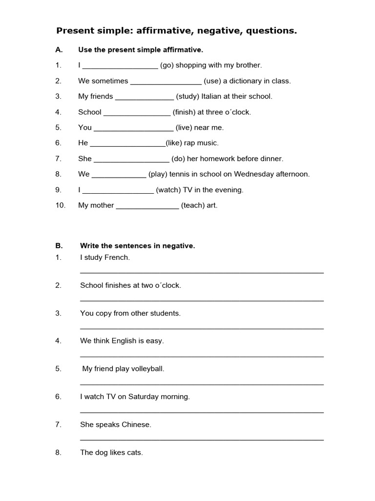Present Simple: Affirmative & Negative Exercises | PDF | Linguistics