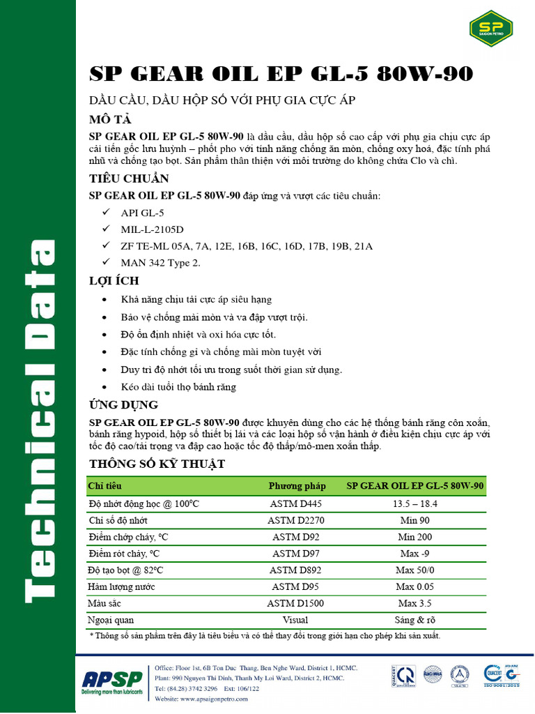Tds 170 Sp Gear Oil Ep Gl 5 80w 90 Vn Pdf