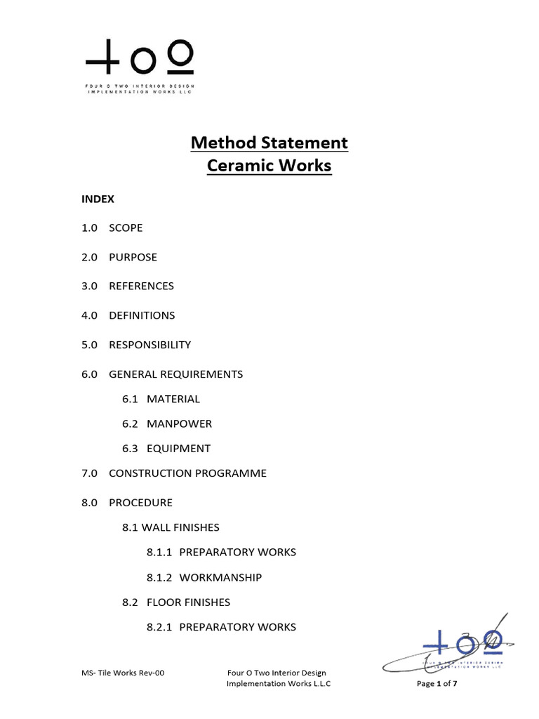Ceramic Tile Installation Method Statement | PDF | Tile | Quality Assurance