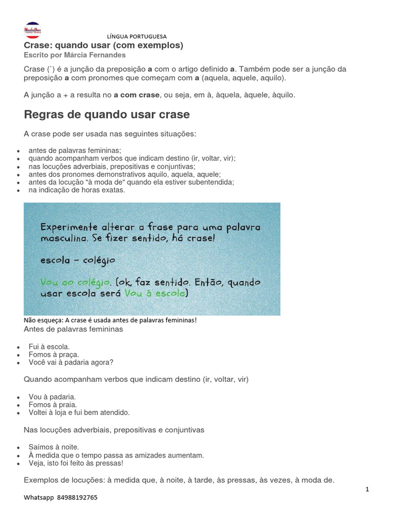 Uso da Crase: Regras e Exemplos | PDF | Pronome | Sintaxe