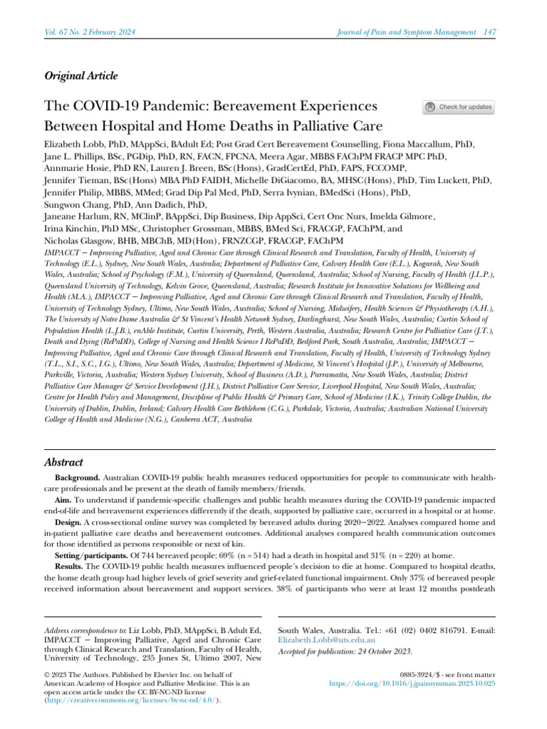 The COVID 19 Pandemic Bereavement Experiences Bet | PDF | Palliative ...
