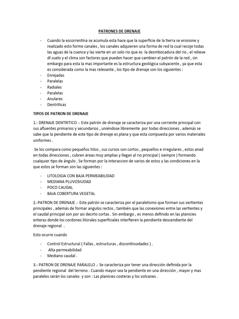 Tipos de Patrones de Drenaje en Geografía | PDF | Río | Geomorfología
