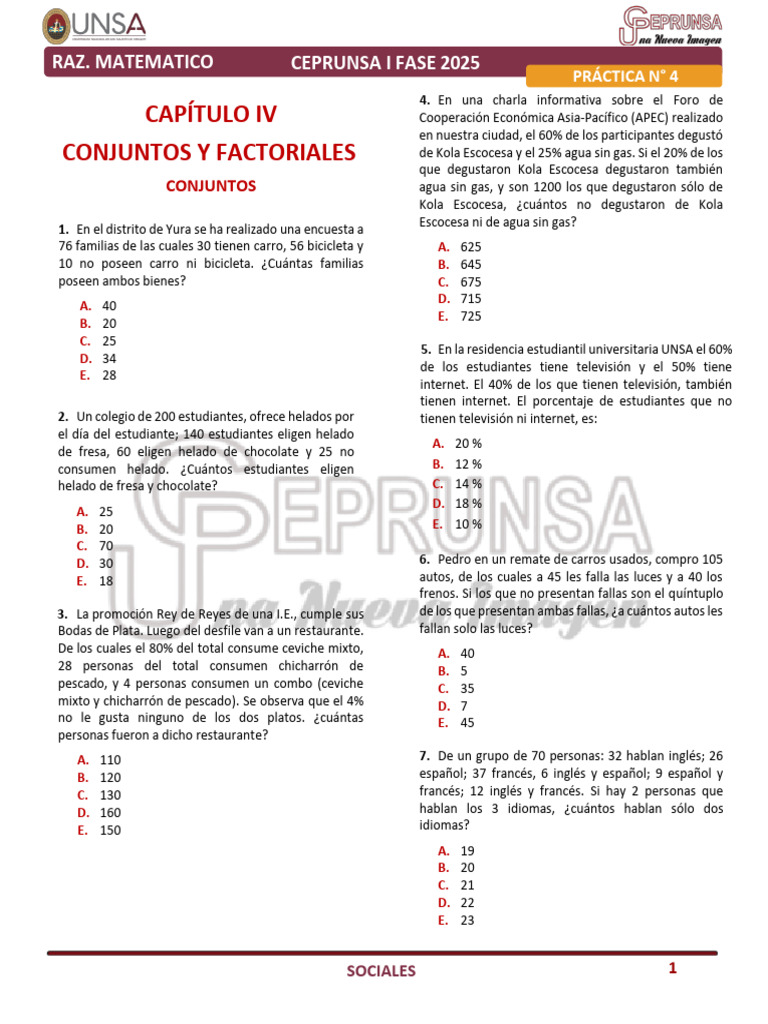 Ejercicios de Conjuntos y Factoriales | PDF