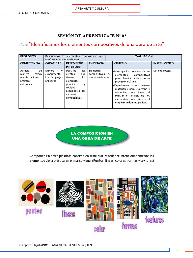 4° Sesión de Aprendizaje 02 - Arte y Cultura | PDF | Composición (artes ...