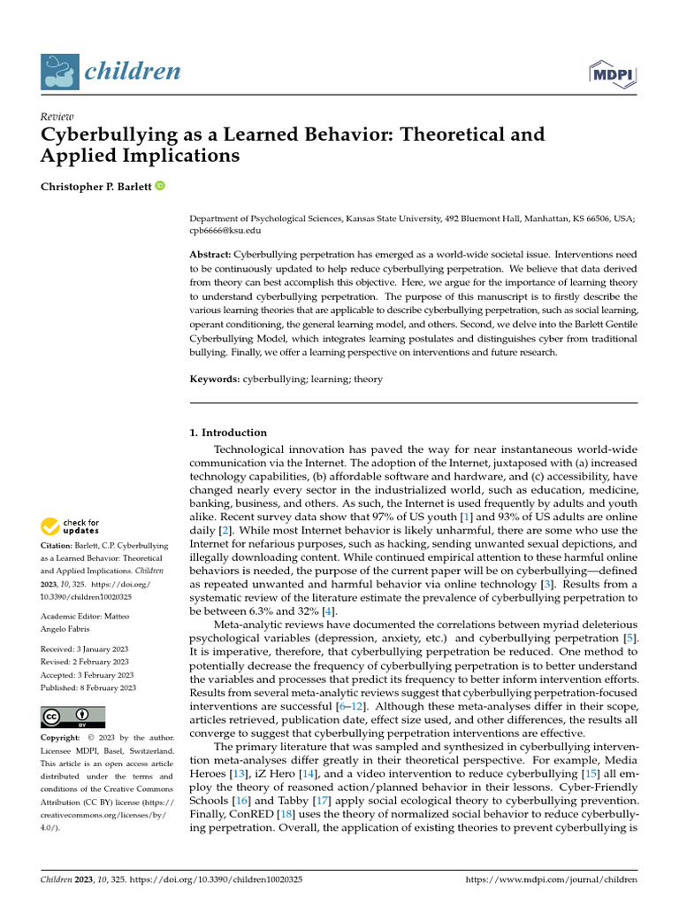 Cyberbullying As A Learned Behavior Theoretical An | PDF | Affect ...