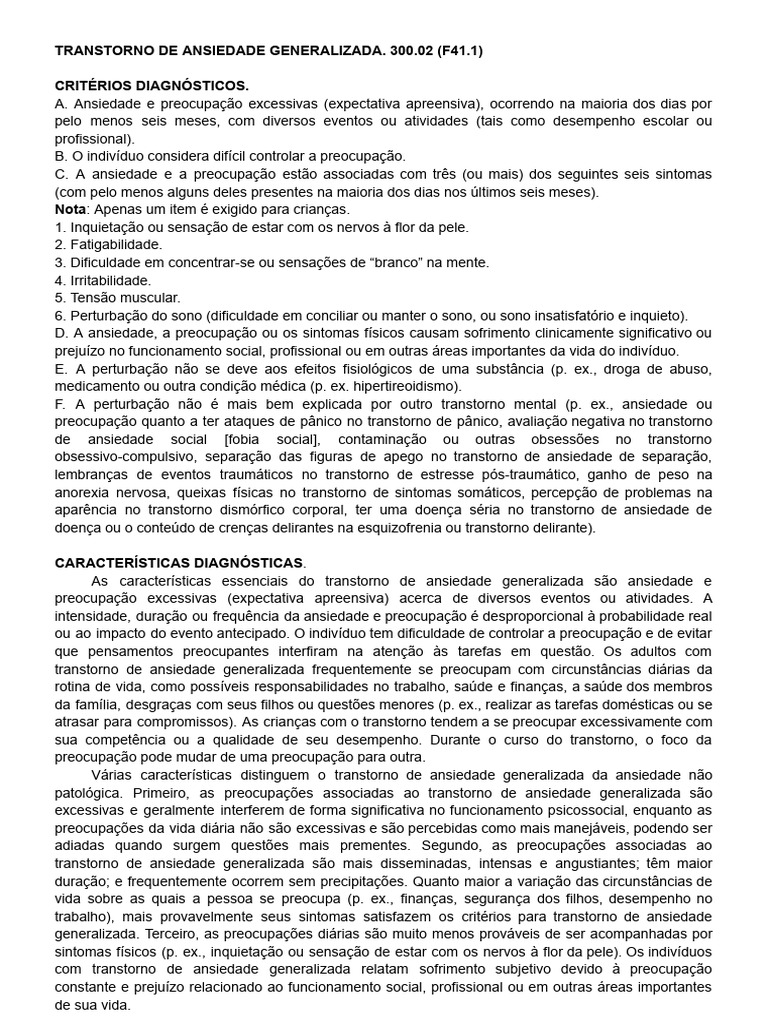 Diagnóstico de Transtorno de Ansiedade Generalizada | PDF | Ansiedade ...