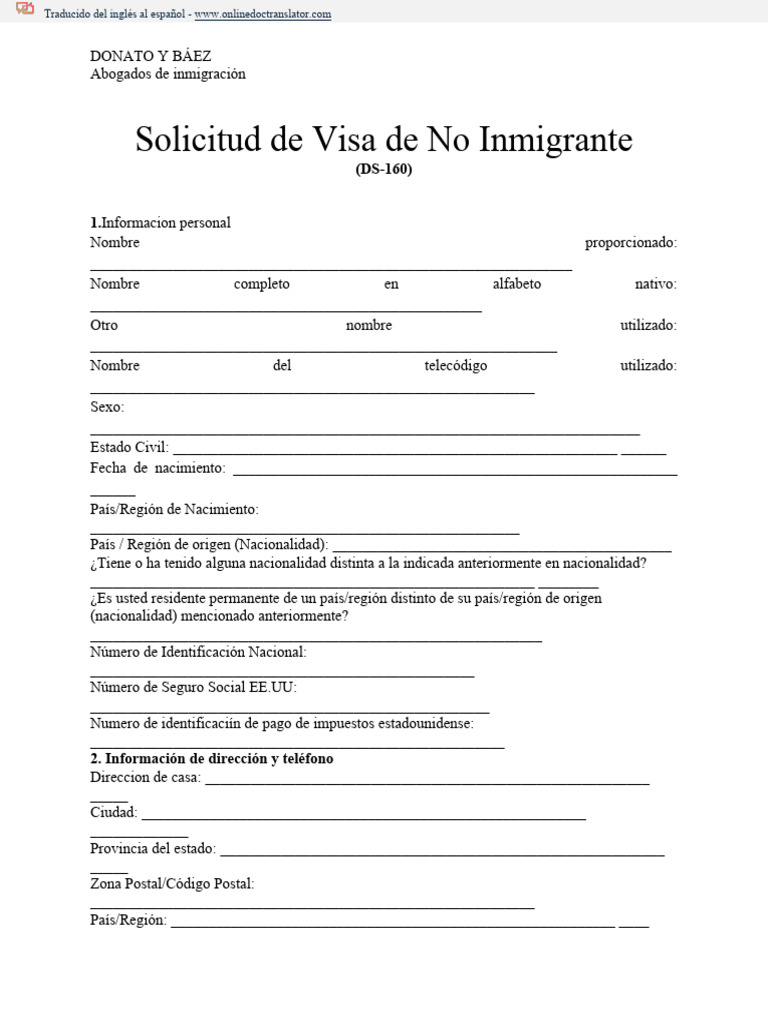 Solicitud de Visa DS-160 para Inmigrantes | PDF | Visa de viaje | Pasaporte