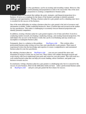 Business Plan Gite Gratuit
