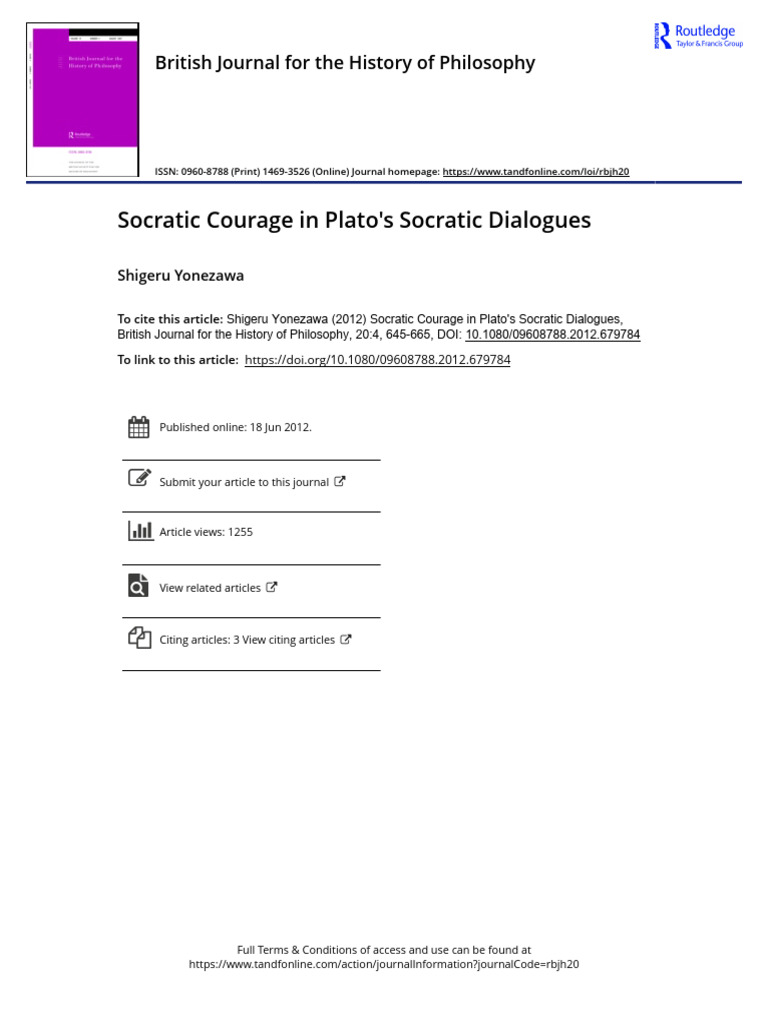 Socratic Courage in Plato S Socratic Dialogues | PDF | Socrates | Hedonism