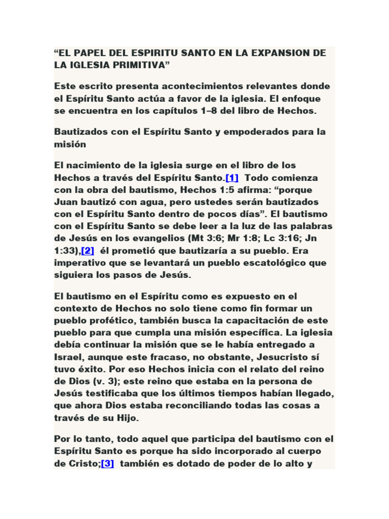 PAPEL DEL ESPIRITU SANTO EN LA EXPANSION DE LA IGLESIA PRIMITIVA | PDF ...