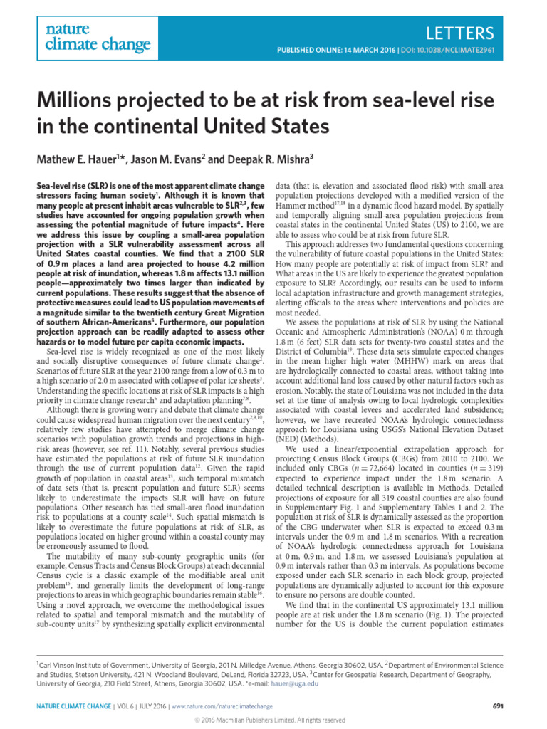 US Coastal Population at Risk from SLR | PDF | Sea Level Rise | Flood
