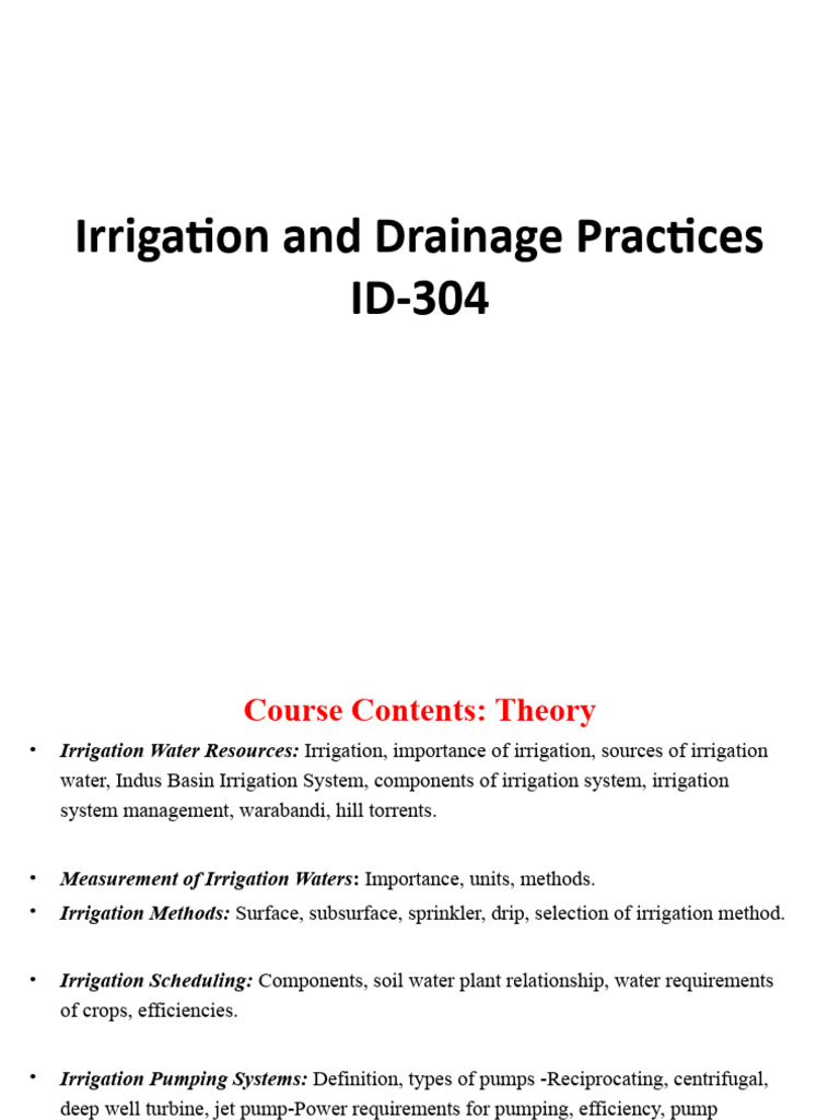 Irrigation and Drainage Techniques Guide | PDF | Precipitation | Irrigation
