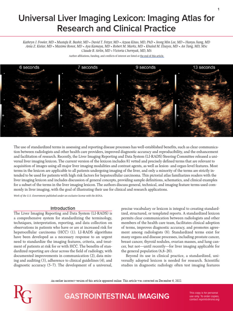 Universal Liver Imaging Lexicon | PDF | Magnetic Resonance Imaging ...