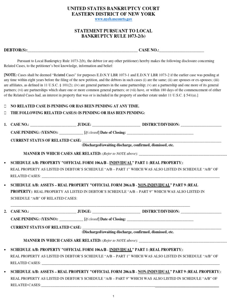 Bankruptcy Related Cases Disclosure Form | PDF | Bankruptcy In The ...
