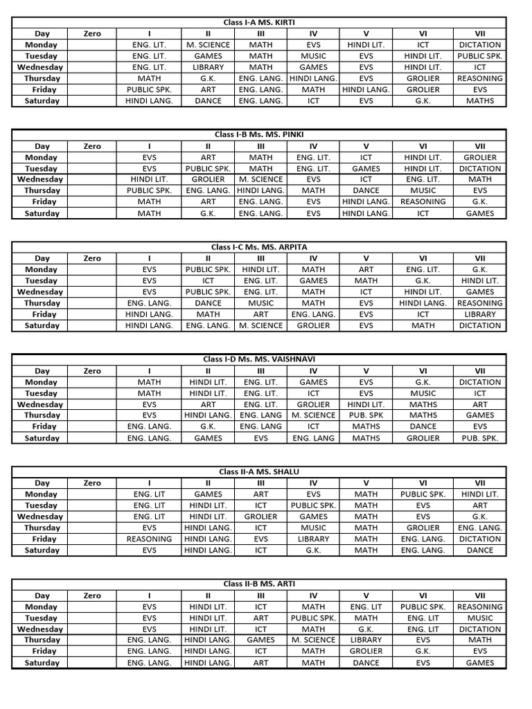 All Class Time Table