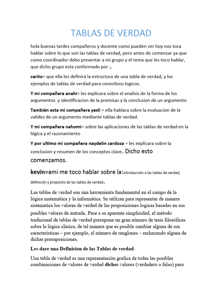Tablas de Verdad en Lógica y Argumentos | PDF | Argumento | Lógica