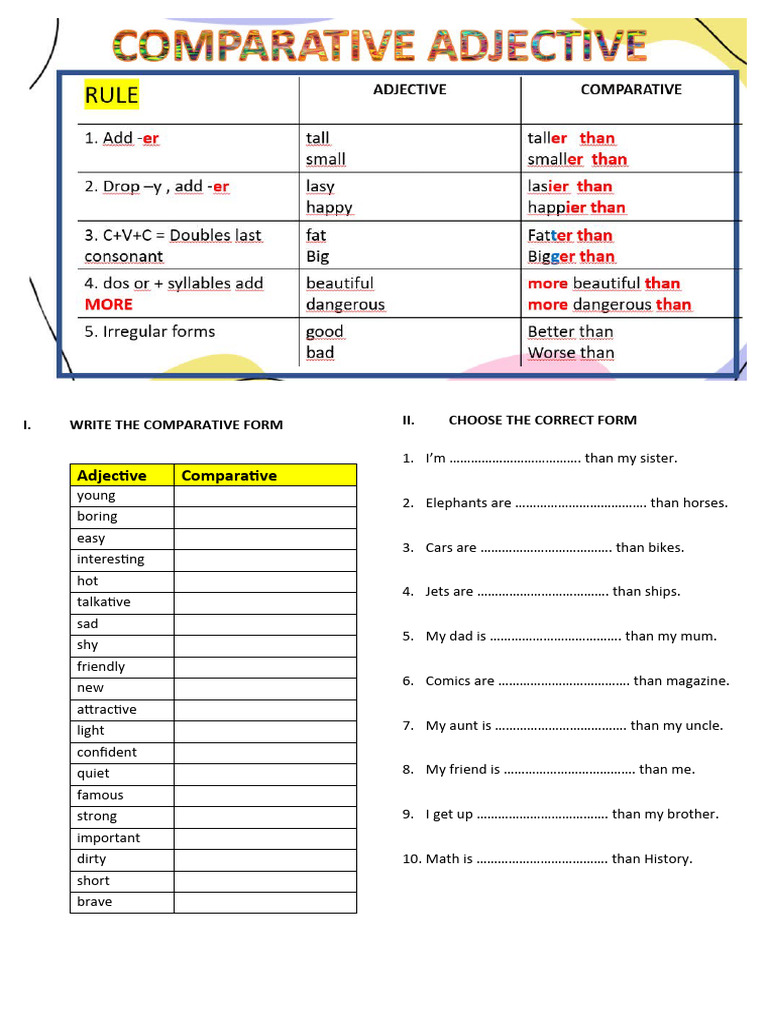 COMPARATIVE Adjective FORM | PDF | Sports & Recreation | Home & Garden