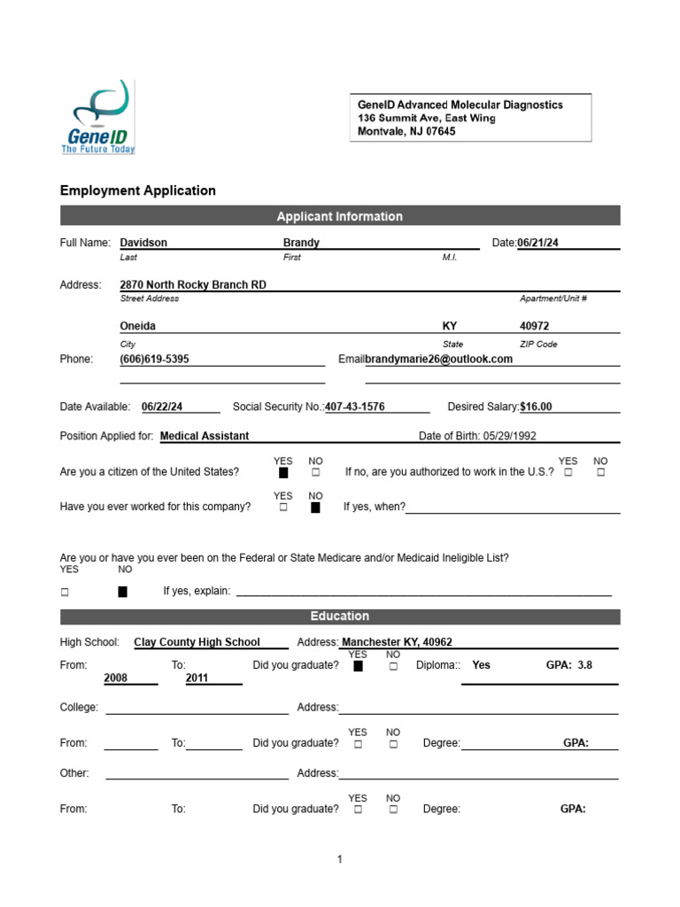 Employee application pdf dentistry military discharge