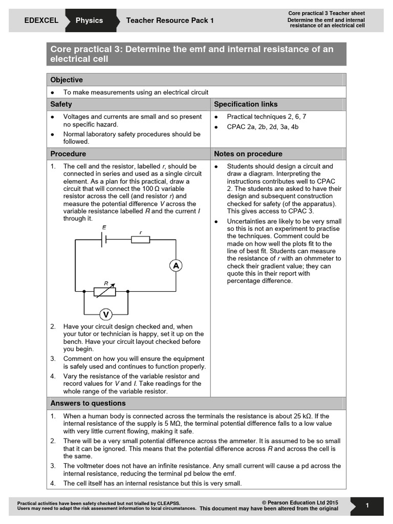 Measure EMF and Internal Resistance of Cell | PDF | Resistor | Voltage